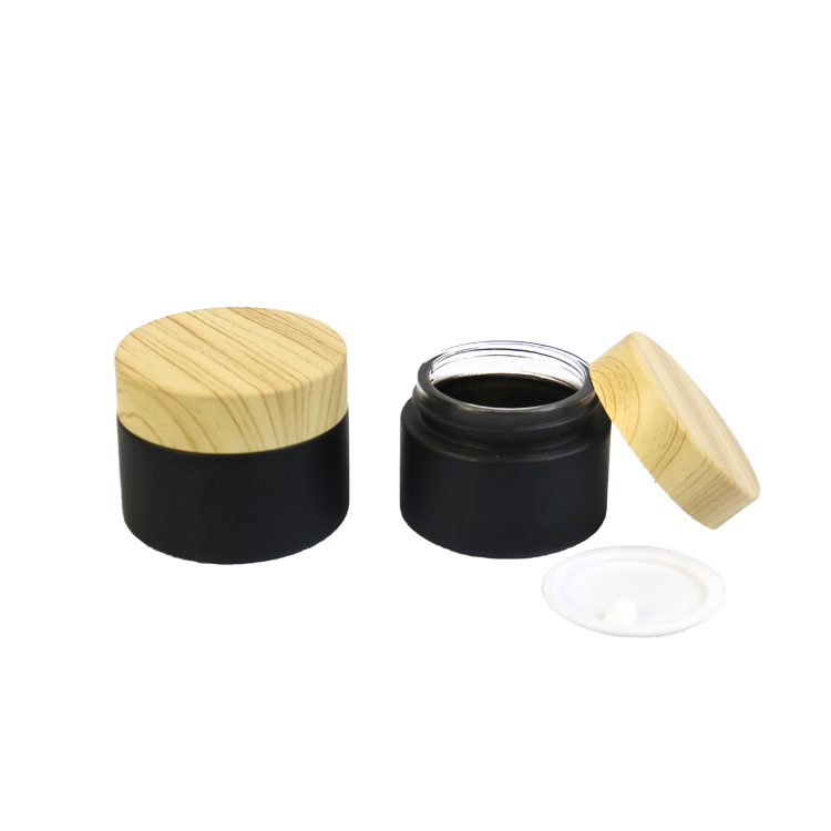 5g 10g 15g 20g 30g 50g Frosted glass black cosmetic cream jar with wood grain lid