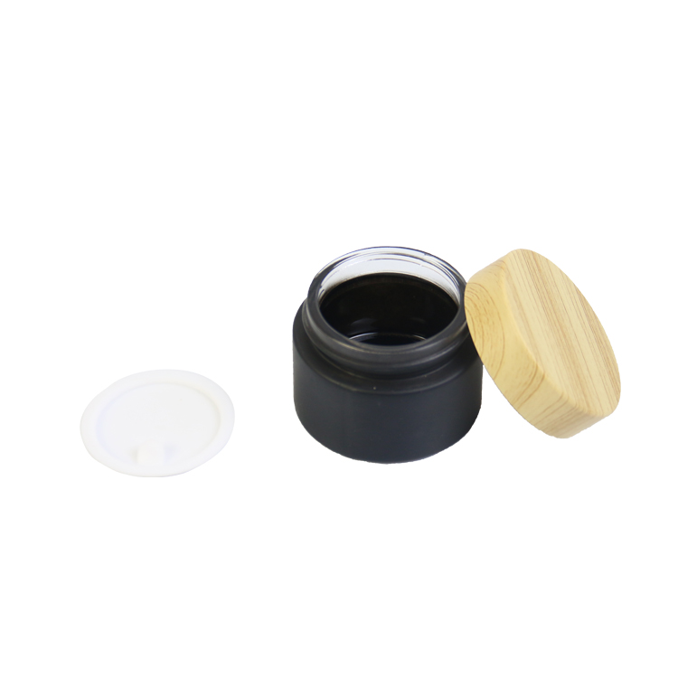 5g 10g 15g 20g 30g 50g Frosted glass black cosmetic cream jar with wood grain lid