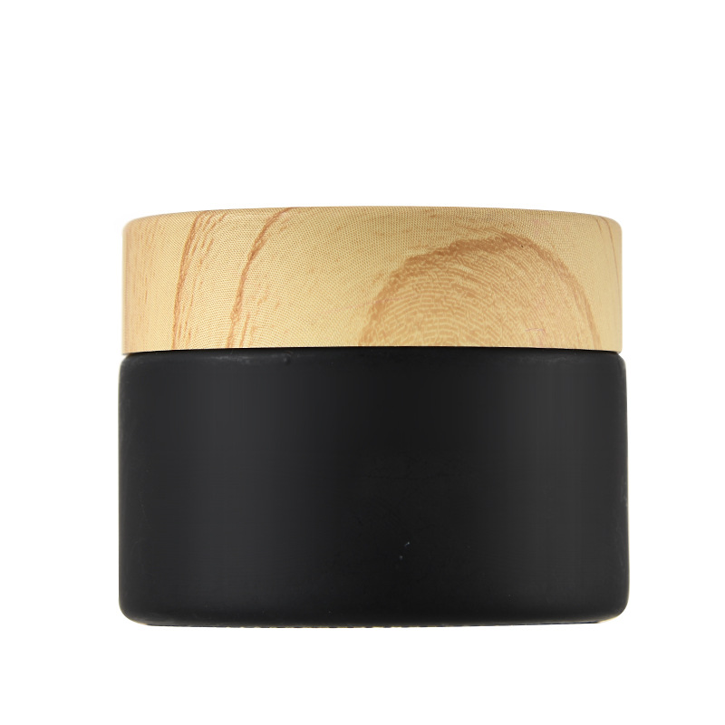 5g 10g 15g 20g 30g 50g Luxury Black Frosted Glass Cosmetic Cream Jar Cosmetic Packaging with Environmentally Friendly Wood Lid