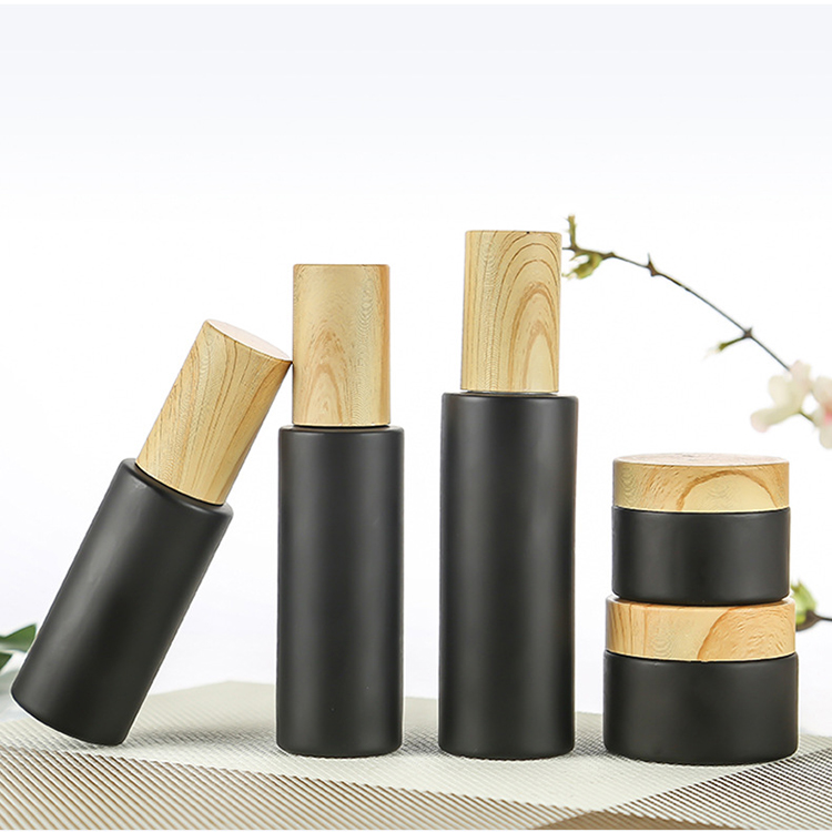 5g 10g 15g 20g 30g 50g black glass face cream jar with bamboo lid