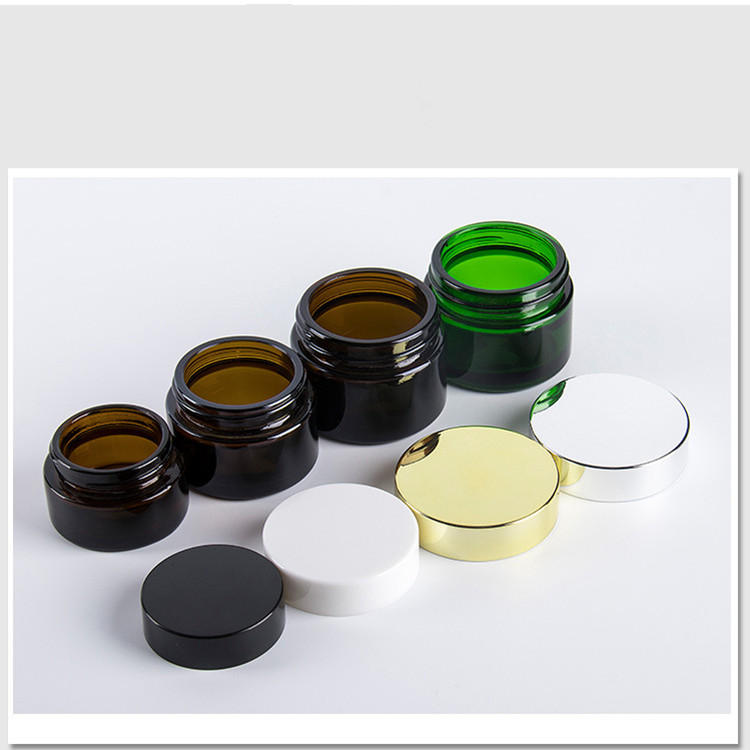 5g 10g 15g 20g 30g 50g clear frosted amber green blue glass cream jar with UV silver gold lids