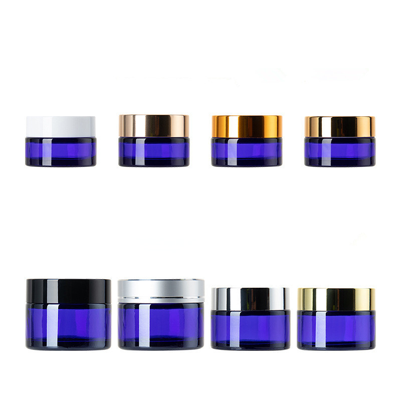 5g 10g 15g 20g 30g 50g clear frosted amber green blue glass cream jar with UV silver gold lids