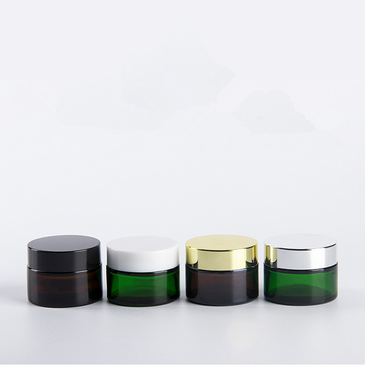 5g 10g 15g 20g 30g 50g clear frosted amber green blue glass cream jar with UV silver gold lids