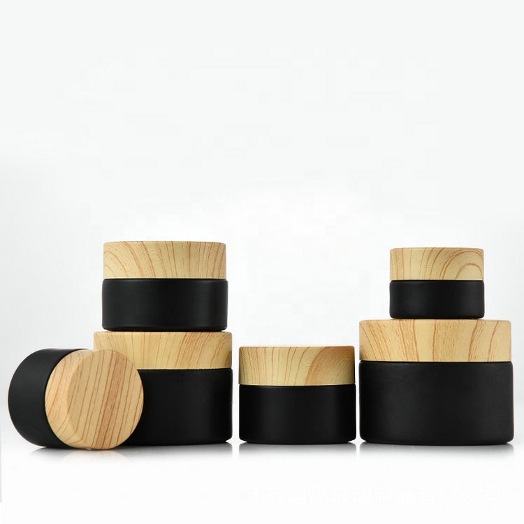 5g/10g/15g/20g/30g/50g round matte black frosted glass cream jars with bamboo lid cosmetic containers jars