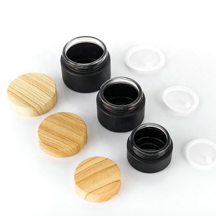 5g/10g/15g/20g/30g/50g round matte black frosted glass cream jars with bamboo lid cosmetic containers jars