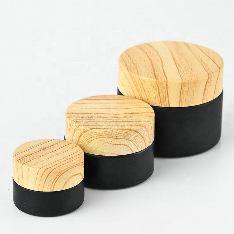 5g/10g/15g/20g/30g/50g round matte black frosted glass cream jars with bamboo lid cosmetic containers jars