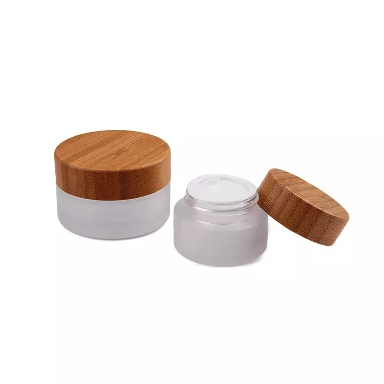 5g 10g 15g 30g 50g 100g 150g 200g Frosted Glass Bamboo Lid Cosmetic Cream Jar