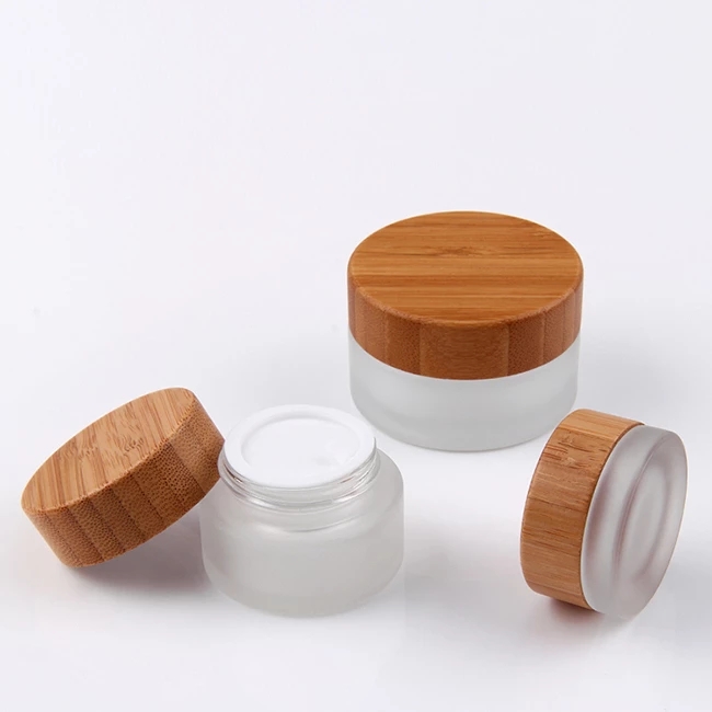 5g 10g 15g 30g 50g 100g 150g 200g Frosted Glass Bamboo Lid Cosmetic Cream Jar