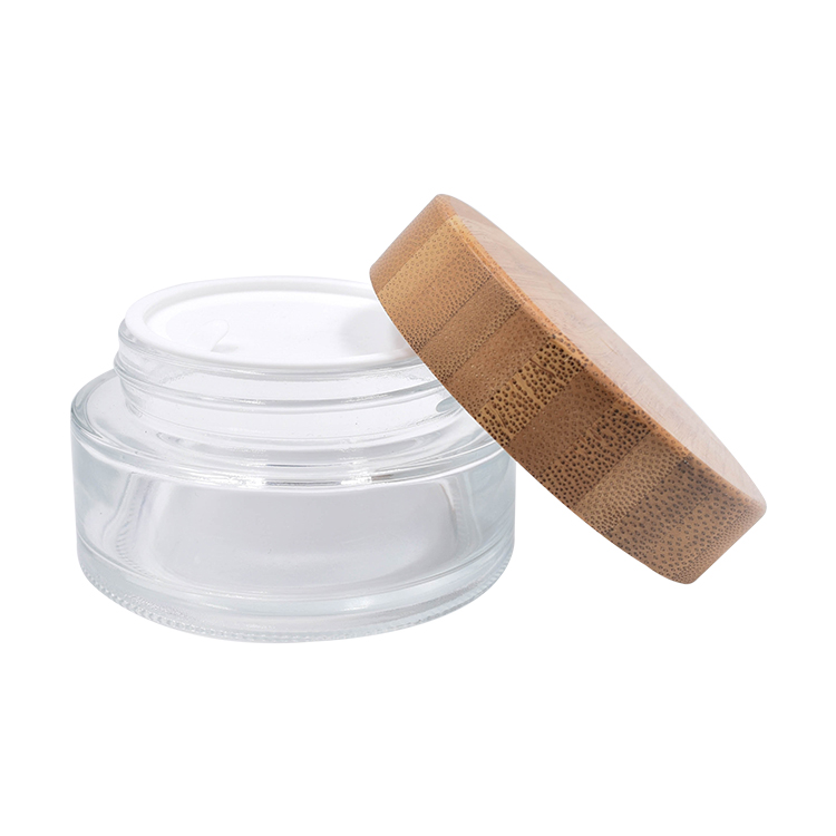 5g 10g 15g 30g 50g 100g 200g cosmetic transparent glass cream jar bamboo lid