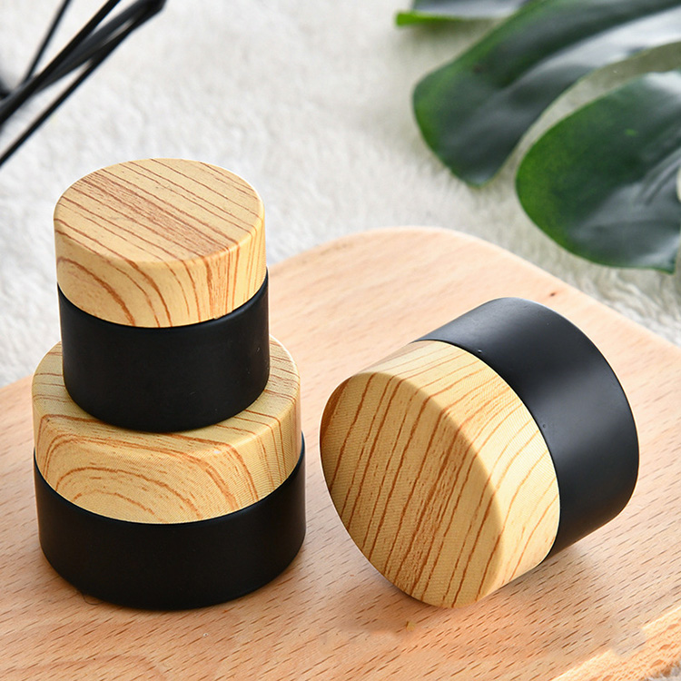 5g 10g 15g 30g 50g 100g Frosted Glass Cosmetic Jar Cream Container With Wood Grain Lid For Face Cream Lotion Balm