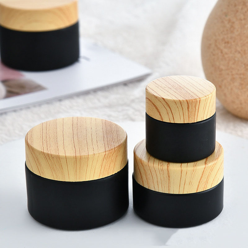 5g 10g 15g 30g 50g 100g Frosted Glass Cosmetic Jar Cream Container With Wood Grain Lid For Face Cream Lotion Balm