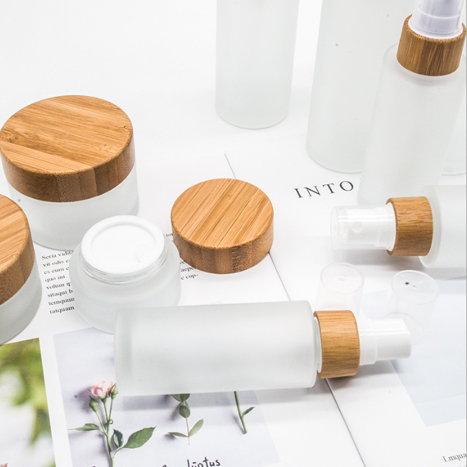 5g 10g 15g 30g 50g 100g Frosted Glass Cosmetic Jar Cream Container With Wood Grain Lid For Face Cream Lotion Balm //