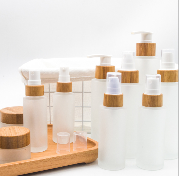 5g 10g 15g 30g 50g 100g Frosted Glass Cosmetic Jar Cream Container With Wood Grain Lid For Face Cream Lotion Balm //