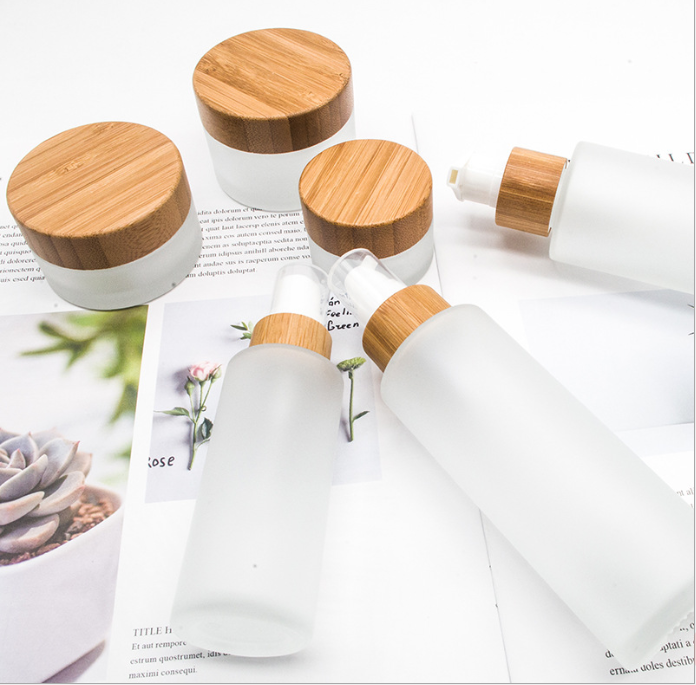 5g 10g 15g 30g 50g 100g Frosted Glass Cosmetic Jar Cream Container Wood Grain Lid For Face Cream Lotion Balm Bottle