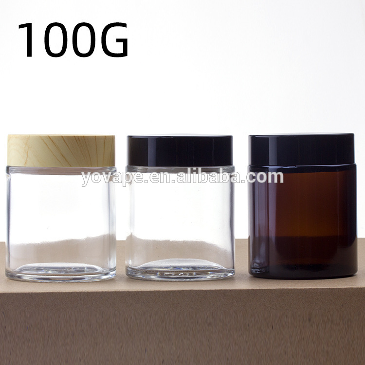5g 10g 15g 30g 50g 100g childproof bamboo lid used for empty candle/honey clear frosted glass spice jar with wooden cork lids