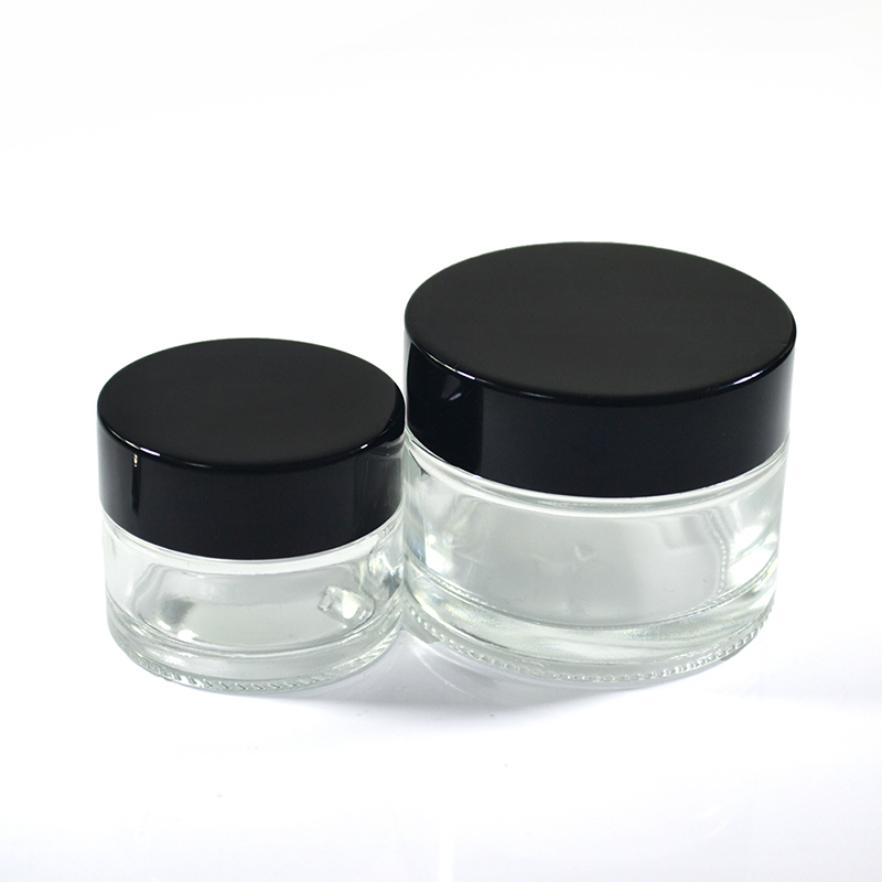 5g 10g 15g 30g 50g 100g clear cosmetic container glass jar with silver black lid for facial cream