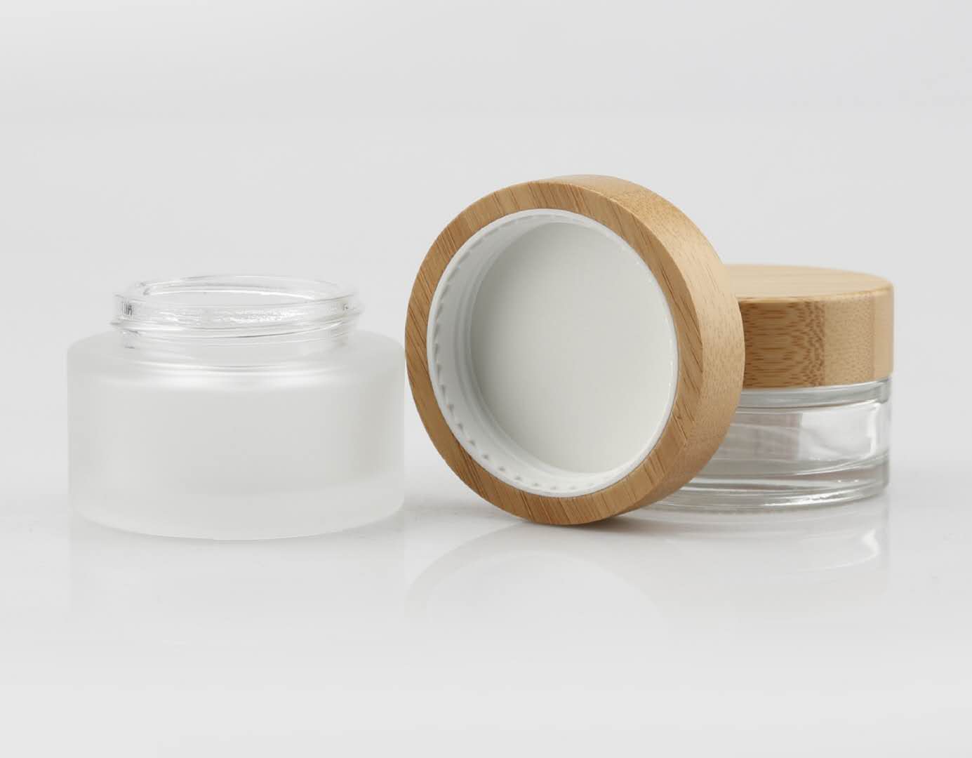 5g 10g 15g 30g 50g 100g clear frosted glass jar real bamboo lid with plastic inner bamboo cream