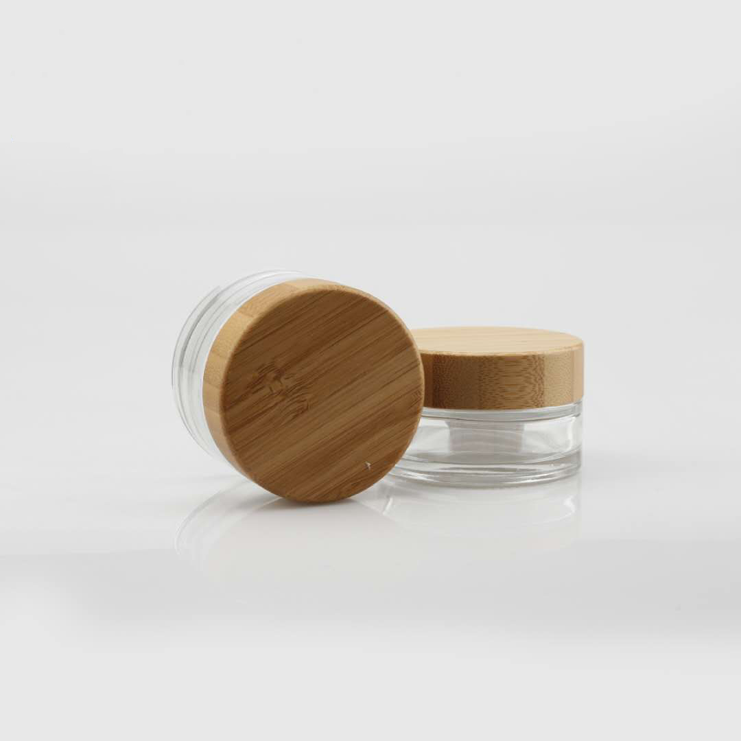 5g 10g 15g 30g 50g 100g clear frosted glass jar real bamboo lid with plastic inner bamboo cream
