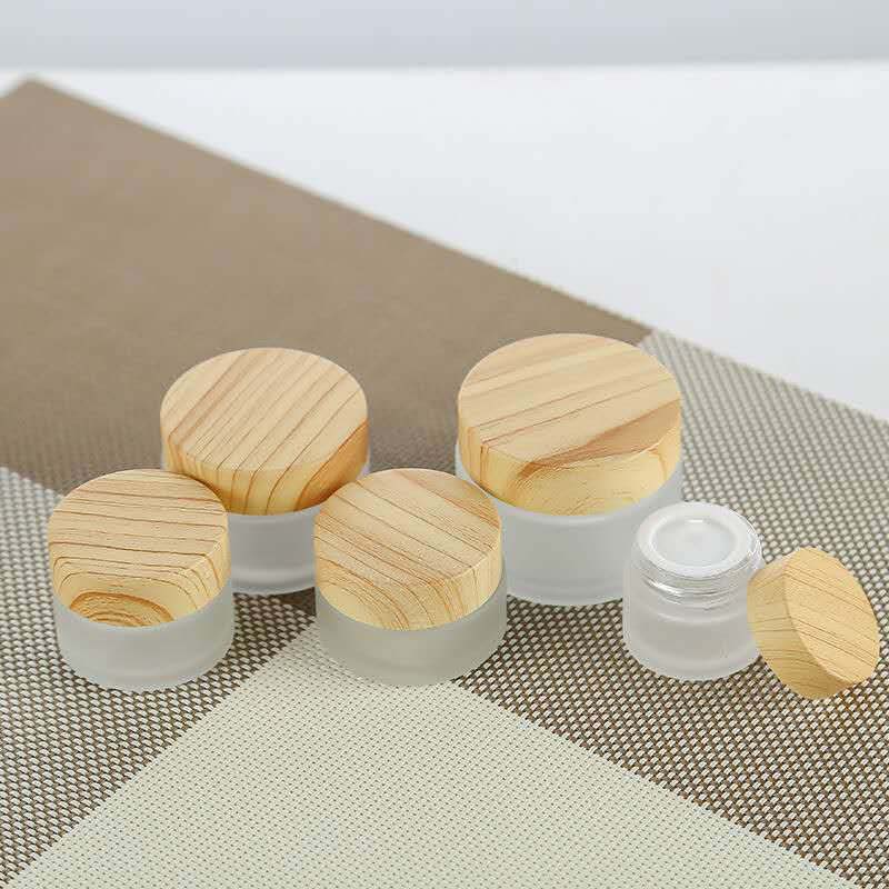 5g 10g 15g 30g 50g 100g frosted glass cosmetic jar cream container with wood grain lid for face cream lotion balm