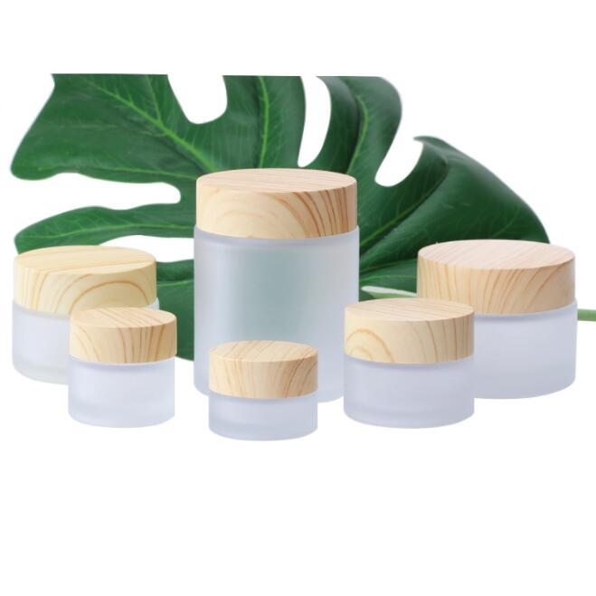 5g 10g 15g 30g 50g 100g frosted glass cosmetic jar cream container with wood grain lid for face cream lotion balm