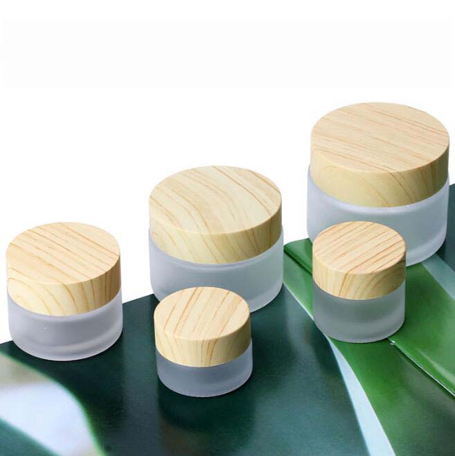 5g 10g 15g 30g 50g 100g frosted glass cosmetic jar cream container with wood grain lid for face cream lotion balm