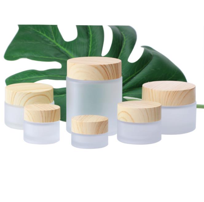 5g 10g 15g 30g 50g 100g luxury frosted glass round skincare eye cream jars bamboo cap face cream jars wholesale