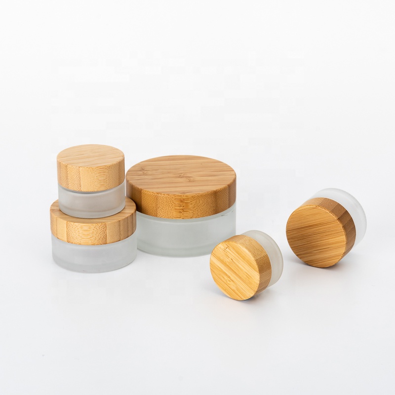 5g/10g/15g/30g/50g/100g matte clear glass jars for cosmetic containers and packaging with bamboo lid