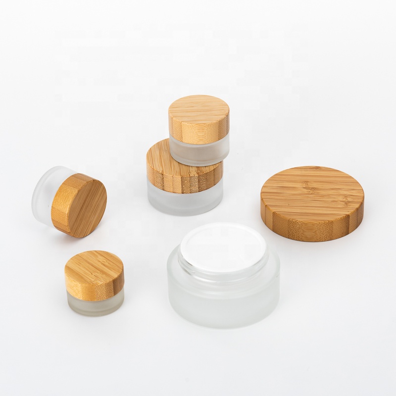 5g/10g/15g/30g/50g/100g matte clear glass jars for cosmetic containers and packaging with bamboo lid