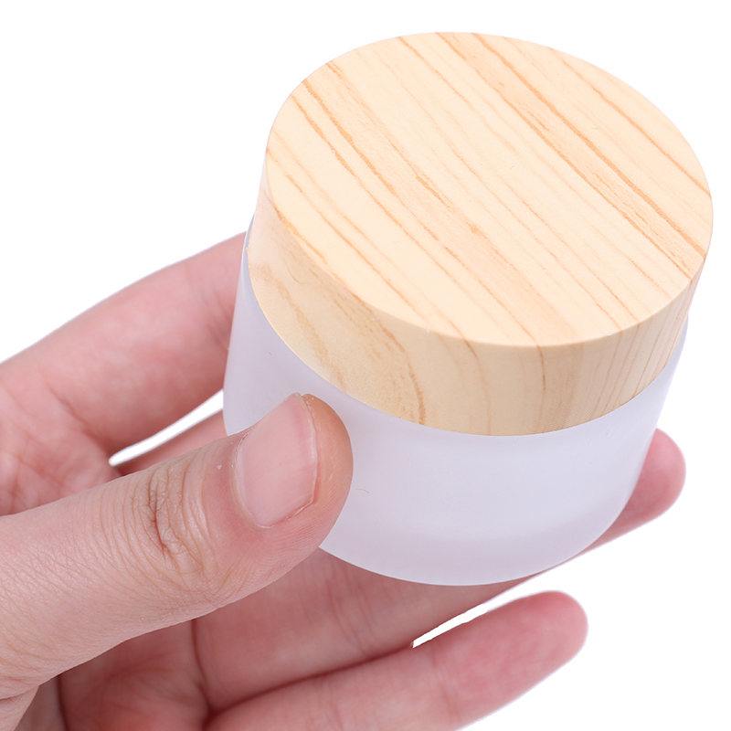 5g 10g 15g 30g 50g Frosted Glass Jar Skin Care Eye Cream Jars Pot Refillable Bottle Cosmetic Container With Wood Grain Lid