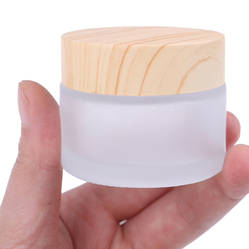 5g 10g 15g 30g 50g Frosted Glass Jar Skin Care Eye Cream Jars Pot Refillable Bottle Cosmetic Container With Wood Grain Lid