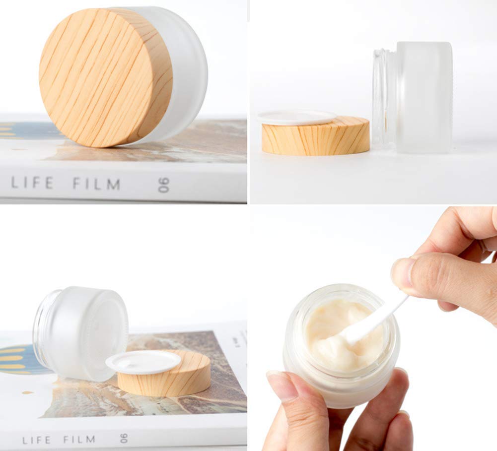5g 10g 15g 30g 50g Frosted Glass Jar Skin Care Eye Cream Jars Pot Refillable Bottle Cosmetic Container With Wood Grain Lid