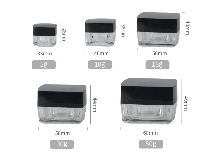 5g 10g 15g 30g 50g Square Custom Thicker Clear Acrylic Nail Jar Empty Clear Skin Cream Pot