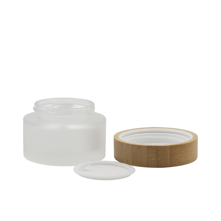 5g 10g 15g 30g frosted glass jar with bamboo lid cosmetic containers hot sale wooden box for skincare cream