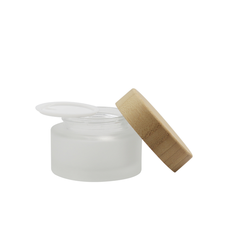 5g 10g 15g 30g frosted glass jar with bamboo lid cosmetic containers hot sale wooden box for skincare cream