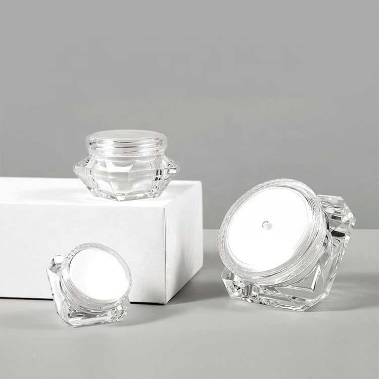 5g/10g/15g Empty Refillable Clear Acrylic Cream Jar Pot Lotion Sample Cosmetic Containers Square Diamond Shape Cosmetic Bottle