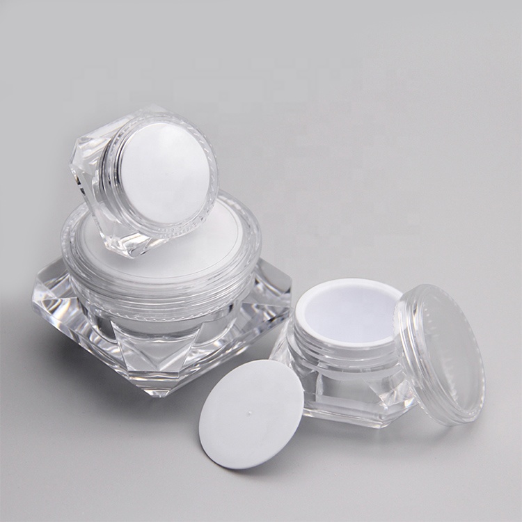 5g/10g/15g Empty Refillable Clear Acrylic Cream Jar Pot Lotion Sample Cosmetic Containers Square Diamond Shape Cosmetic Bottle