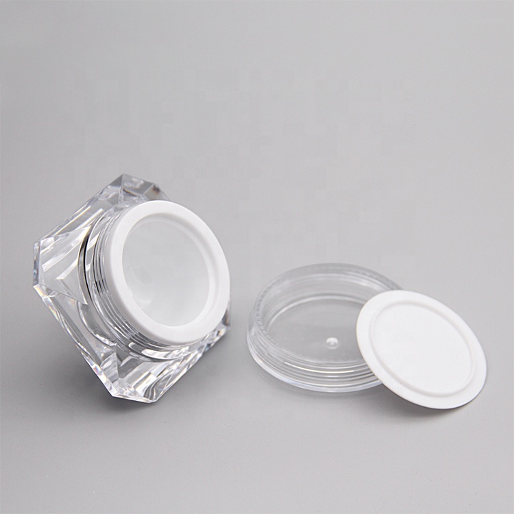 5g/10g/15g Empty Refillable Clear Acrylic Cream Jar Pot Lotion Sample Cosmetic Containers Square Diamond Shape Cosmetic Bottle