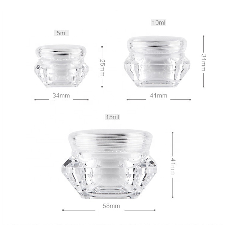 5g/10g/15g Empty Refillable Clear Acrylic Cream Jar Pot Lotion Sample Cosmetic Containers Square Diamond Shape Cosmetic Bottle