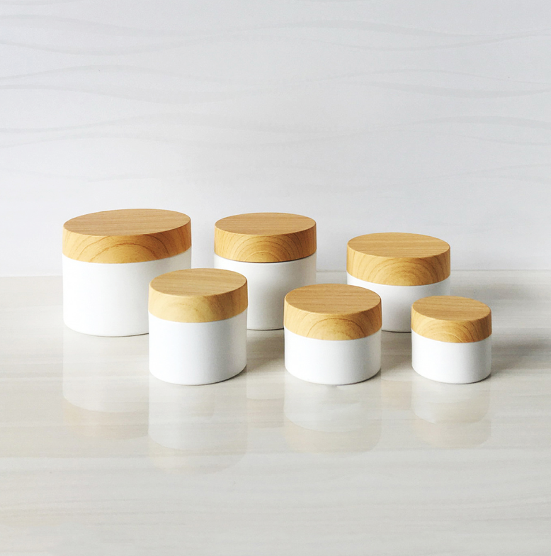 5g 10g 20g 30g 50g 100g 150g 200g 250g Empty PP Plastic Cosmetic Cream Jar Container With Bamboo Lid