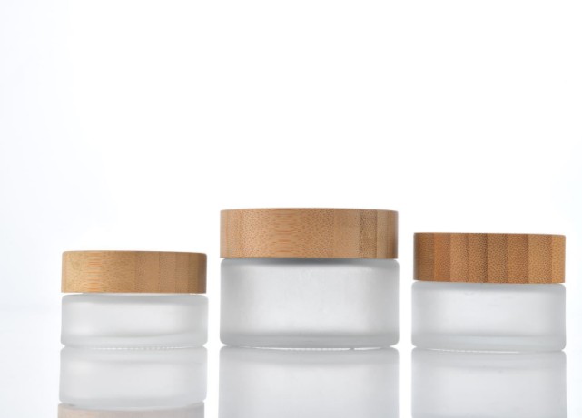 5g 10g 20g 30g 50g 100g clear frosted glass jar bamboo lid with plastic inner bamboo cream jar