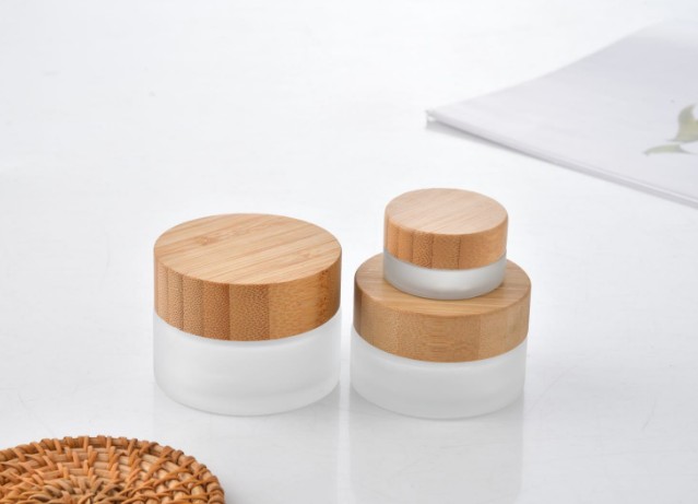 5g 10g 20g 30g 50g 100g clear frosted glass jar bamboo lid with plastic inner bamboo cream jar