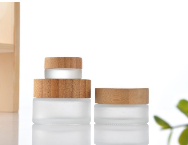 5g 10g 20g 30g 50g 100g clear frosted glass jar bamboo lid with plastic inner bamboo cream jar