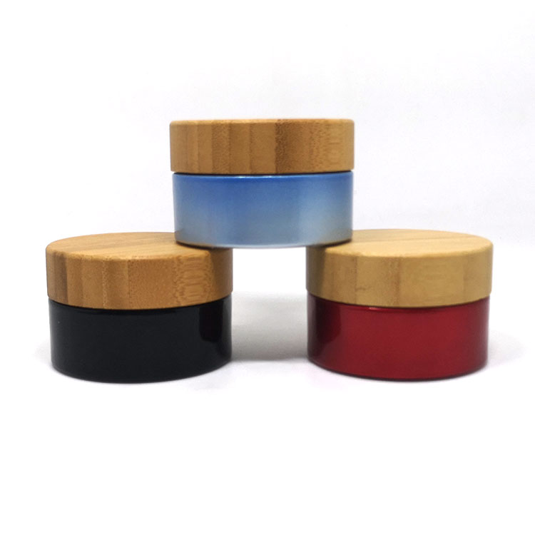 5g 10g 20g 30g 50g 100g luxury blue green pink black glass cosmetic cream jar with bamboo lid