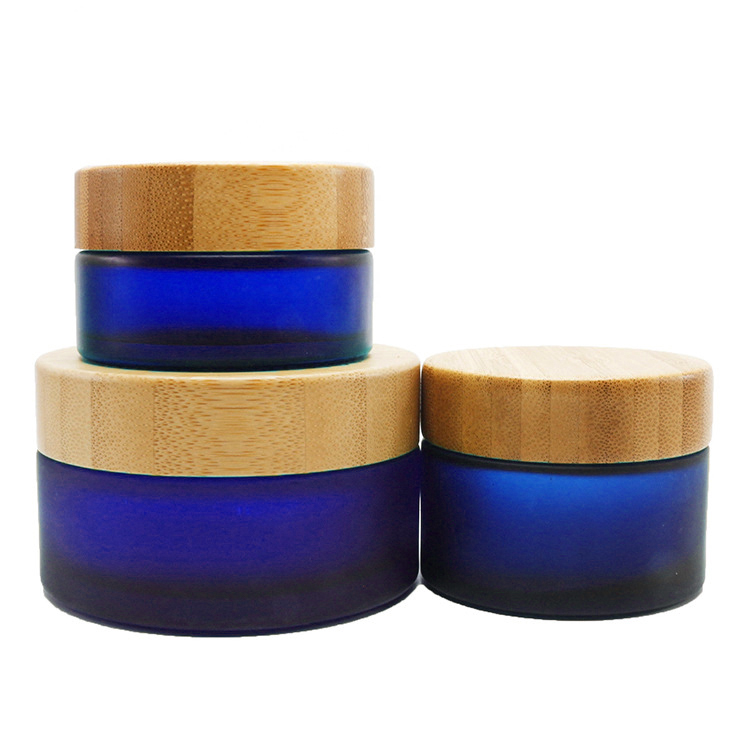 5g 10g 20g 30g 50g 100g luxury blue green pink black glass cosmetic cream jar with bamboo lid