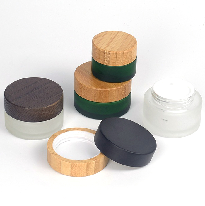 5g 10g 20g 30g 50g 100g luxury blue green pink black glass cosmetic cream jar with bamboo lid