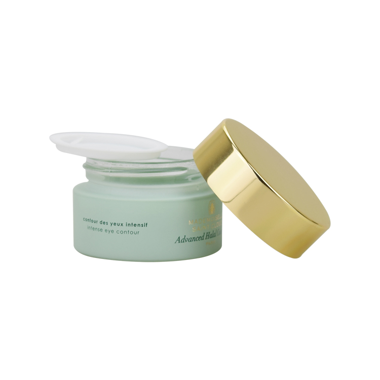 5g 10g 20g 30g 50g 100g matte green glass jar with gold lid cosmetic packaging silk printing