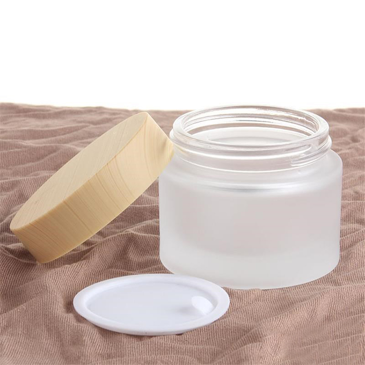 5g 10g 20g 30g 50g frosted glass cosmetic cream jar with wood grain lid