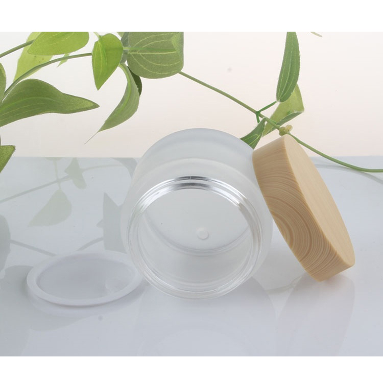 5g 10g 20g 30g 50g frosted glass cosmetic cream jar with wood grain lid