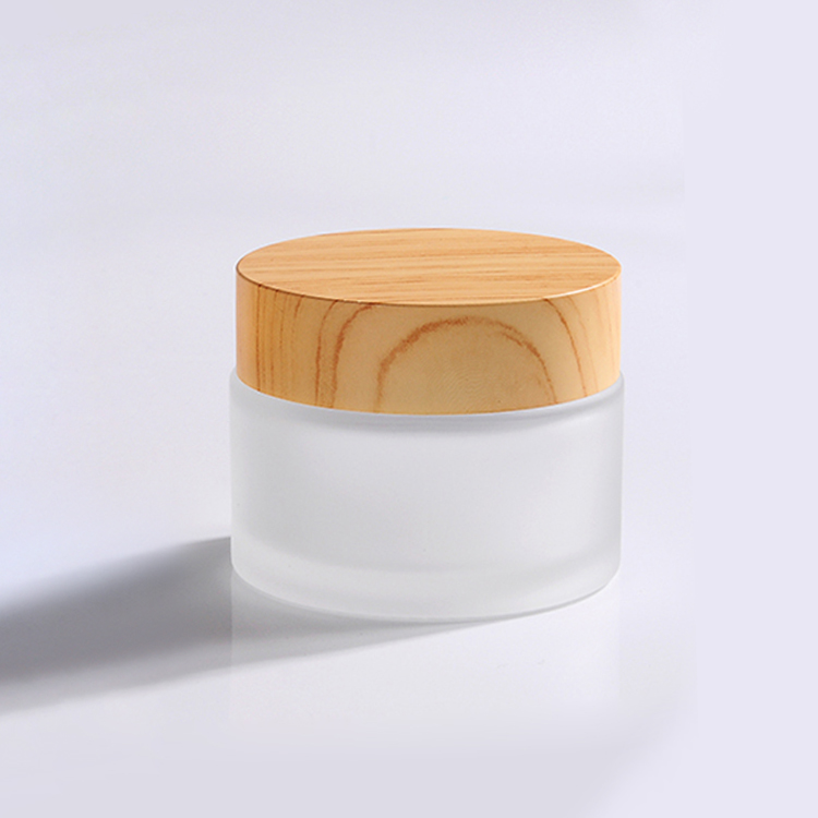 5g 10g 20g 30g 50g frosted glass cosmetic cream jar with wood grain lid