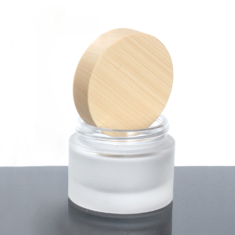 5g 10g 20g 30g 50g frosted glass cosmetic cream jar with wood grain lid